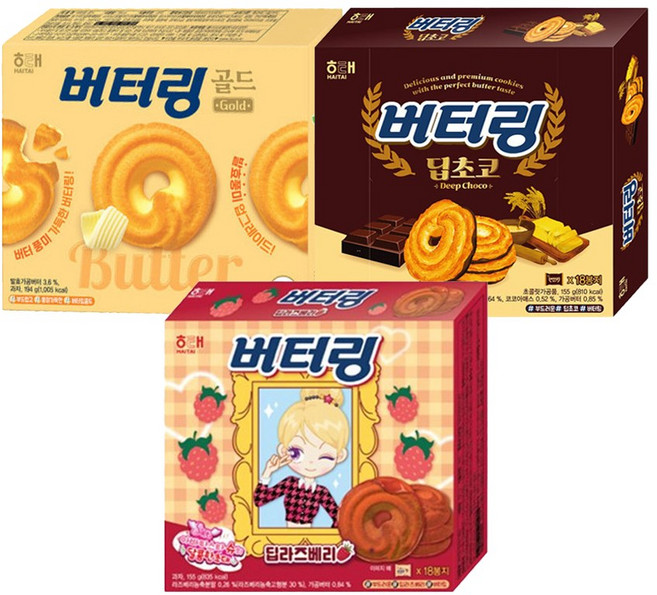 해태 버터링 192g+딥초코 155g+딥라즈베리 155g (총 3개)