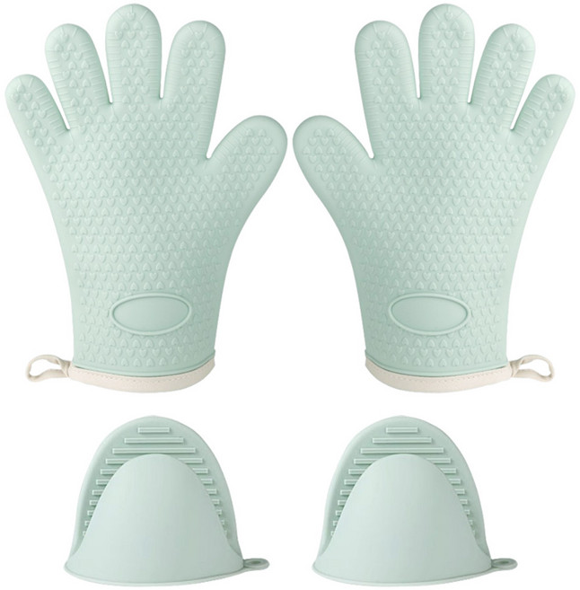투데이리빙 2종 세트 실리콘 오븐 장갑 + 냄비 손잡이 내열 주방 용품 양손 착용, R98166E(2종, 1세트, 그린