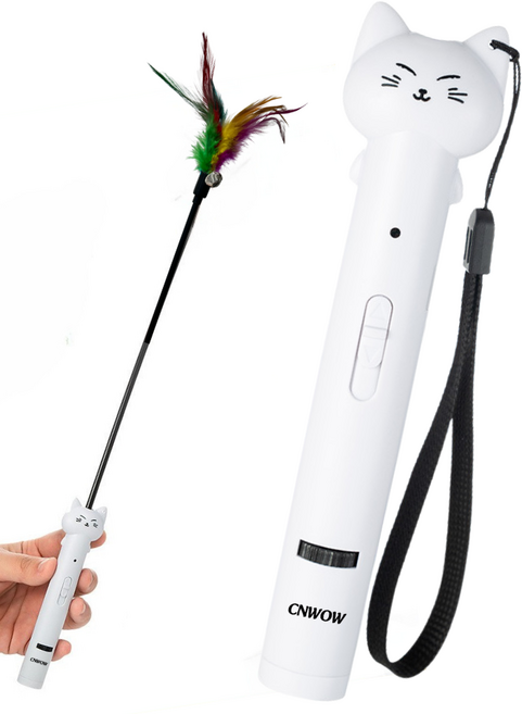씨엔와우 고양이 낚시대 레이저 LED 다기능 장난감 4 IN, 1세트, 화이트+낚시대