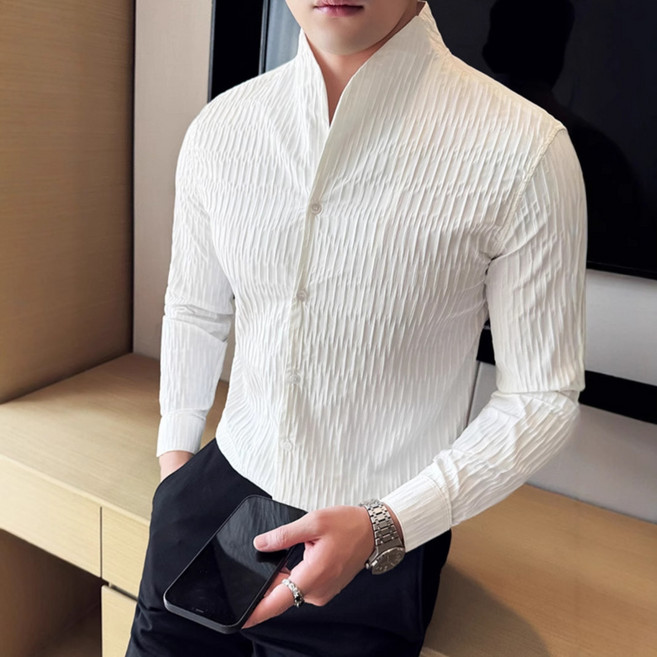 ANYOU 남성 셔츠 차이나 긴팔 고급감 슬림