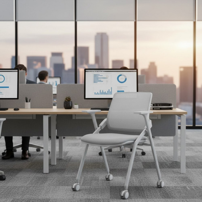 프리미엄 사무용 의자 완제품 접이식 컴퓨터 메쉬 인체공학 허리편한 사무실 공부 학생 체어, 그레이