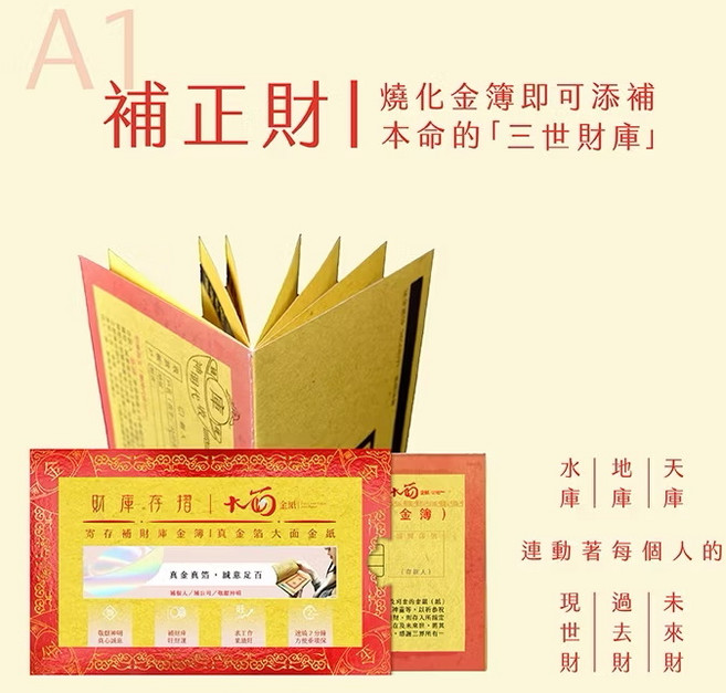 A1 寄存補財庫金簿（補正財）真金真箔 補過去世、現在世、未來世財庫 祈福招財, 1個