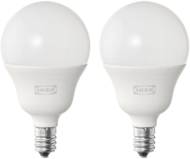 이케아 솔헤타 LED 전구 2개 E14 470 루멘 구형 오팔 화이트 웜 화이트, 주백색