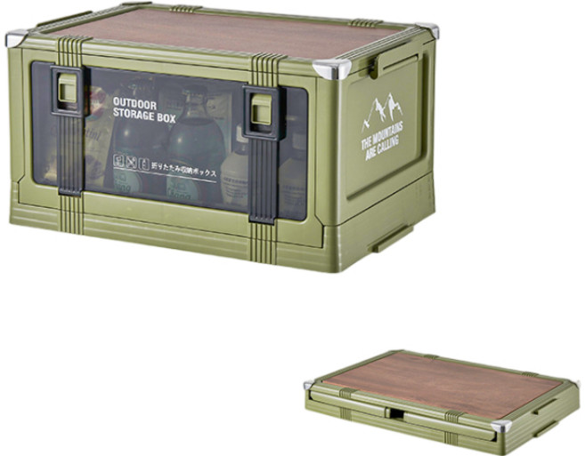 Slowor 캠핑폴딩박스 튼튼한캠핑박스 캠핑박스테이블 스 대용량 다용도, 1개, 1단, 카키(대형)