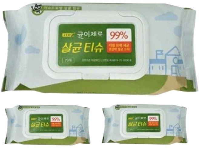균이제로 살균티슈 이소프로필 알콜 (75매) 24개, 55g