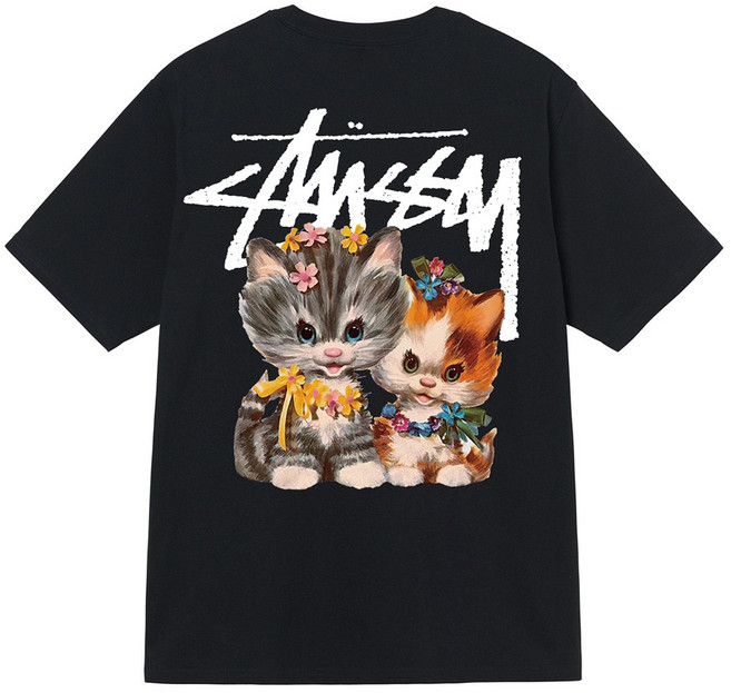 스투시 키튼 고양이 백 프린트 반팔티 1904965, 블랙(Black)