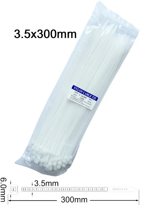 100 개/몫 3.5mm x 300mm 케이블 타이 자동 잠금 플라스틱 나일론 타이 고정 링 지퍼 랩 스트랩 타이 빨간, 01 3.5x300mm, 05 White
