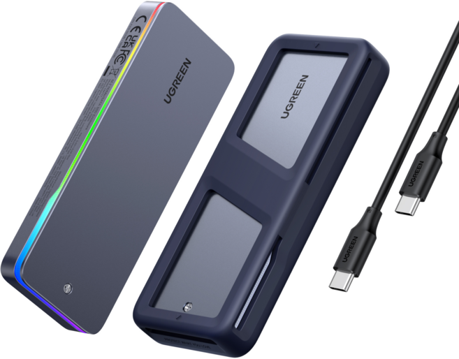 UGREEN 유그린 20Gbps NVMe/SATA SSD 외장하드 케이스 RGB 게이밍 SSD 인클로저 알루미늄 재질 USB3.2 Gen2x2 C타입 연결 M 및 B&M 키 지원, 1개, CM777