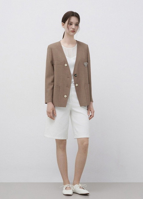 잇미샤 잇미샤 버튼 포인트 브이넥 칼라리스 자켓 (ITQ4YJK810)_DG_DG