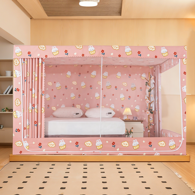 YYT 1인용 텐트형 모기장 모기차단 2인용 모기장 침대, 핑크