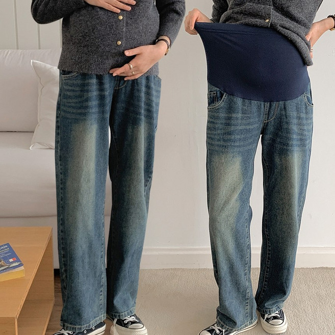 [당일출고] 수엠W 임산부 복대형 청바지 허리밴딩 조절 빅사이즈 편한 데일리 데님팬츠 B049 모먼트맘청바지