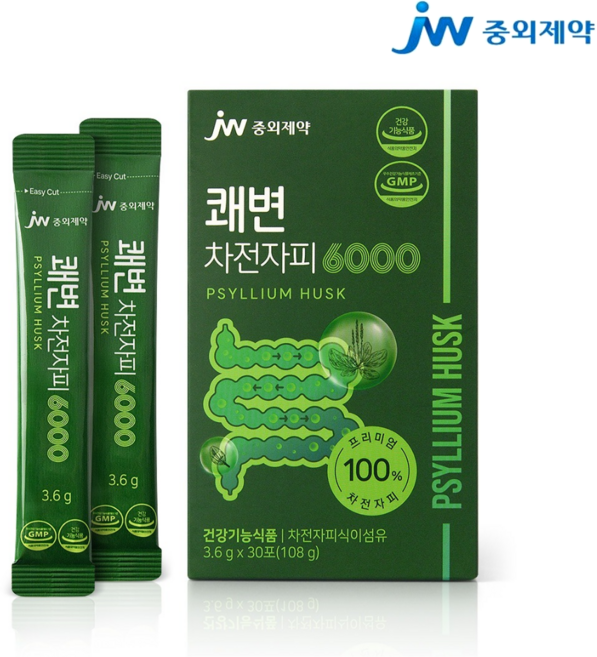 JW중외제약 바로 쾌변 차전자피(100%)환 6000 수용성 식이섬유 영양제 30포 효능, 108g, 1개
