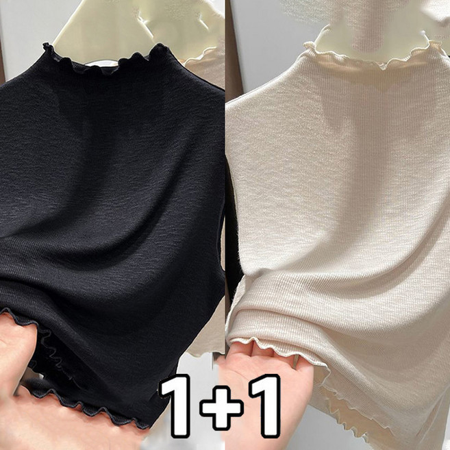 FANSYLI 1+1 민소매 니트 여성 반폴라 이너 티 스판 컴포트 니트 티셔츠 2종세트 오피스룩 X2505M30