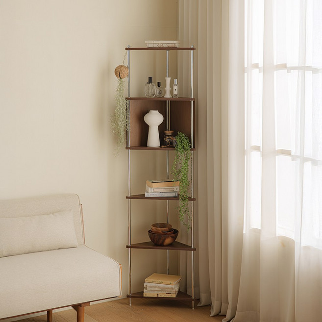 고트 미드센츄리 모던 6단 코너 선반 수납장 코너장, 월넛