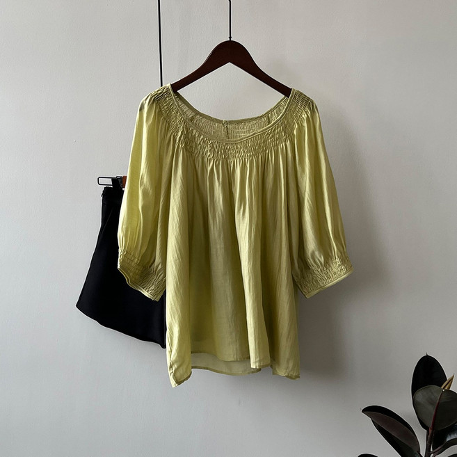 시크한디자인감압셔링반팔셔츠여2022여름신상마이크로텐셀선블라우스9065