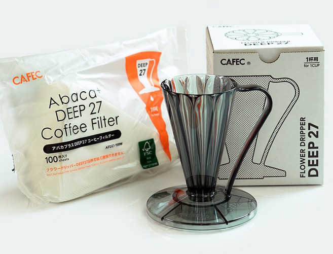 카펙 CAFEC 플라워 딥27 드리퍼 필터 핸드드립 커피 세트, 클리어 블랙, 1세트, 1ml