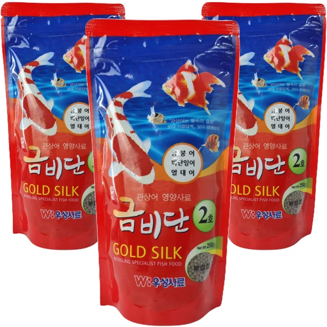 금비단 골드실크 중형입자 2호 잉어&금붕어 관상어 영양사료 250g*3개, 250g, 3개 - 쿠팡
