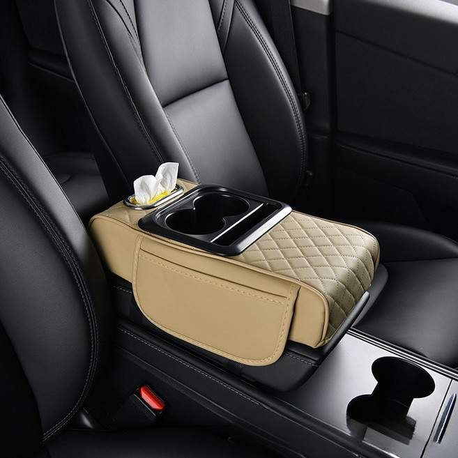 차량용 콘솔쿠션 팔거치대 콘솔 쿠션 + 티슈포함, 1개, 베이지