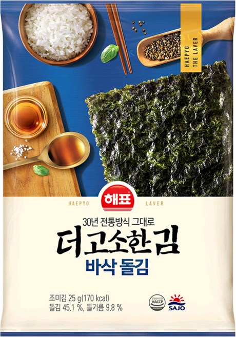 해표 더 고소한 김 바삭돌김 전장, 25g, 6개