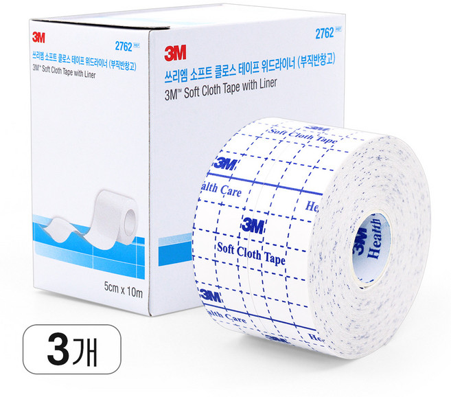 쓰리엠 소프트 클로스 테이프 위드라이너 부직반창고 5cm x 10cm 3개, 1롤