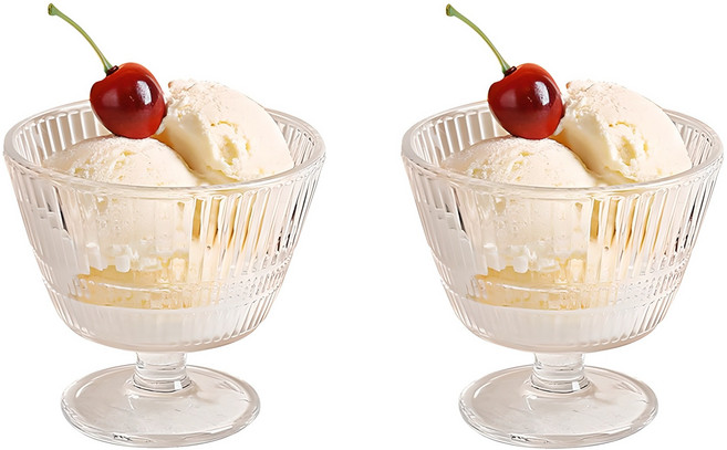 델리글라스 스트라이프 아이스크림잔 340ml TK9003-4, 투명, 2개