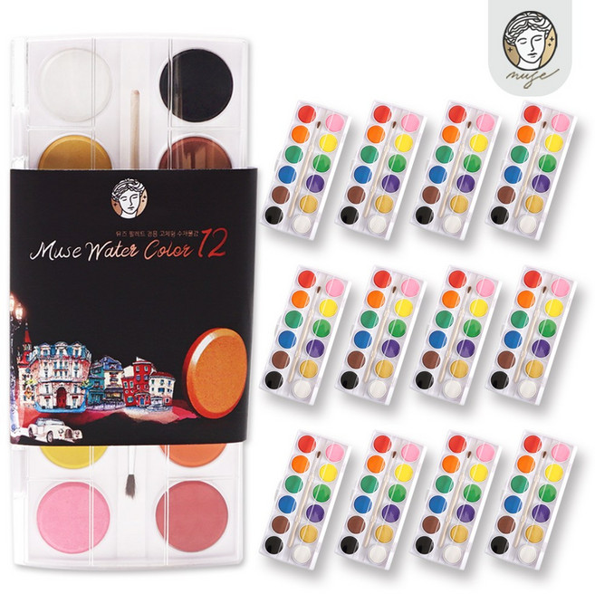 뮤즈 올인원 고체물감 12색 1BOX 12개입