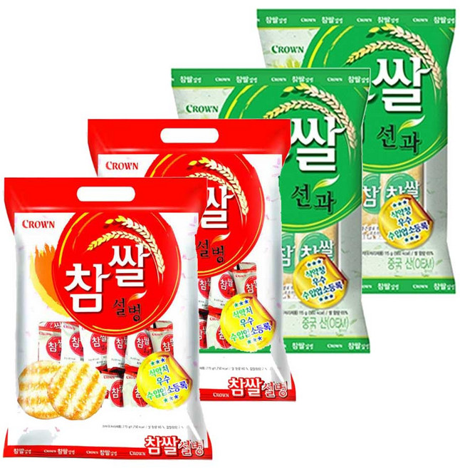 크라운 찹쌀설병 128gx2개+찹쌀선과 115gx2개[총4개], 16개