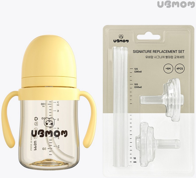 유비맘 PPSU 국민 빨대컵 + 교체세트 6colors, 200ml, 1개, 바나나(옐로우)+교체세트