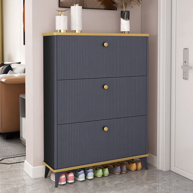 슬림 신발장 좁은 현관 신발장 수납장, 3단, 블랙 80CM