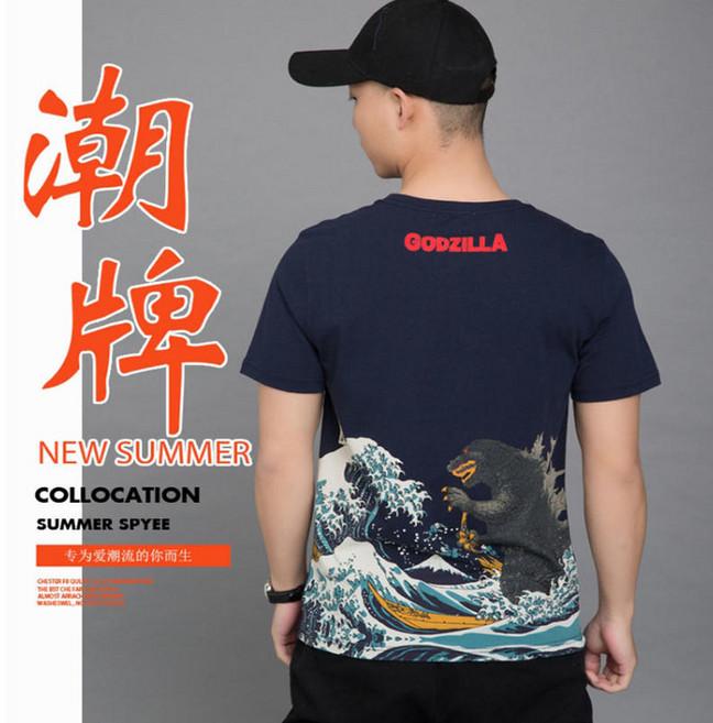 SUMMER SPYEE Godzilla 海浪印花短袖T恤 男款寬鬆圓領上衣