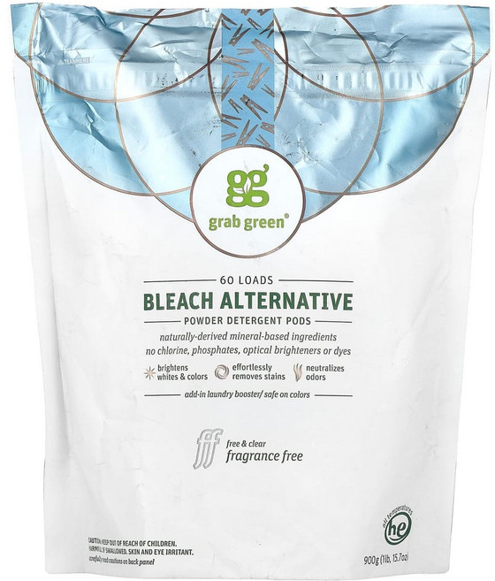 그랩그린 표백제 대체 포드 무향 60 개입 2 파운드 4 온스 (1080 g), 1개