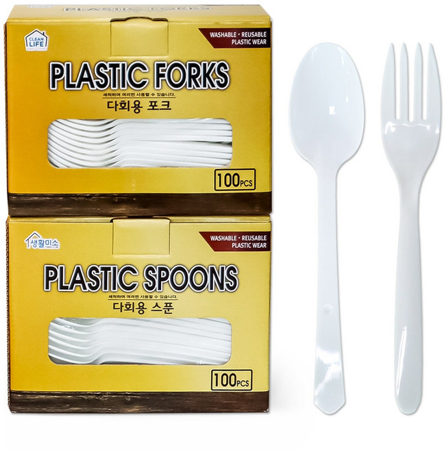 생활미소 다회용스푼 100입 + 다회용포크 100입, 100개, 1세트