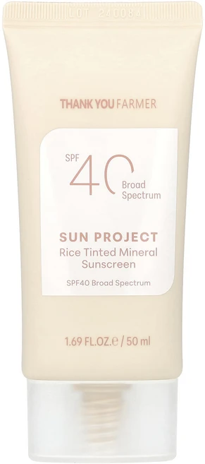 Thank You Farmer Sun Project 쌀 틴티드 미네랄 자외선 차단제 SPF40 50ml(1.69fl oz), ThankYouFarmerSunProject쌀틴티드미네, 1개, 50ml - 쿠팡