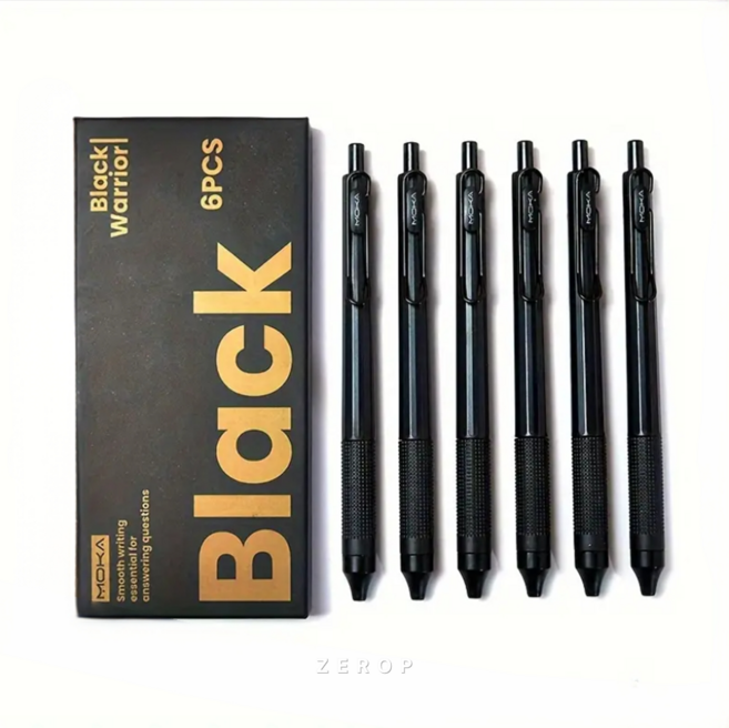 제롭 번지지 않는 퀵드라이 빨리 마르는 메탈릭 중성 노크식 젤펜 0.5mm 6P, 1세트, 블랙 워리어