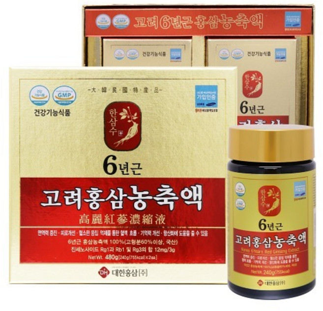 한삼수 6년근 고려홍삼 농축액 240g x 2병, 1박스, 480g