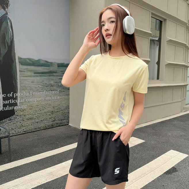 運動套裝 速幹短袖運動服飾套裝 女士夏季休閒運動服