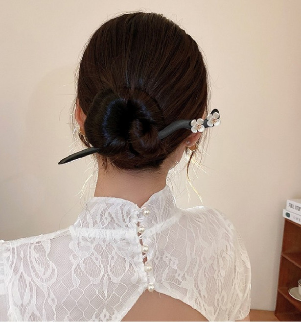 옆집샵 전통 한복 비녀 꽃비녀 뒤꽂이 똥머리 웨딩 올림머리 쪽머리 장신구 헤어 코사지 벚꽃핀, 1개, 꽃비녀 라지