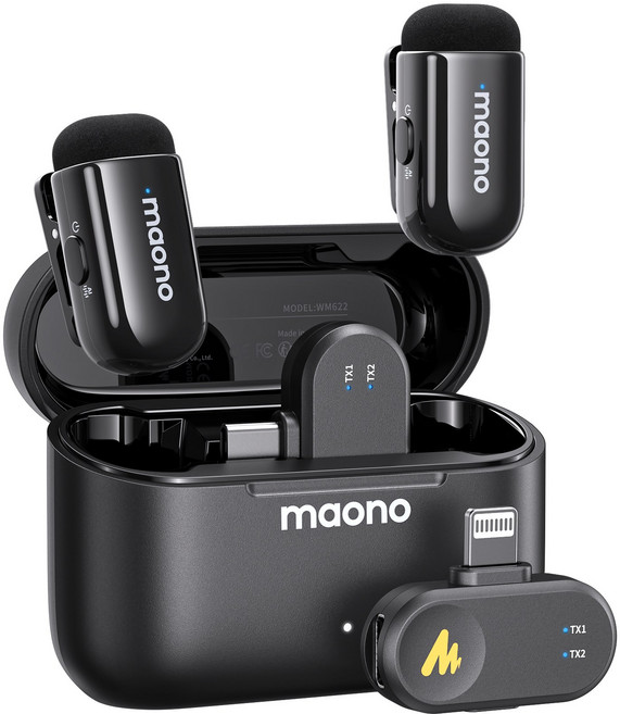 마오노 스마트폰 무선 핀마이크 유튜브 방송용 브이로그 Wave T1 Mini 올인원 듀얼 C타입 + 라이트닝