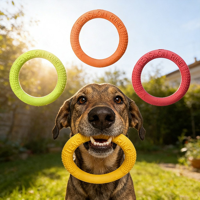 강아지용 원형 장난감 야외용 강아지 장난감으로 던져서 물에 뜨게 한 뒤 강아지가 물어오는 놀이에 적합합니다. 씹는 힘이 강한 강아지에게 좋으며 대형견 중형견 소형견 모두, 1개, Color Random