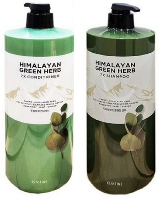 엘라스틴 히말라야 그린허브 7X 샴푸 +컨디셔너 비건 두피청정 딥클렌징, 2개, 1.98L