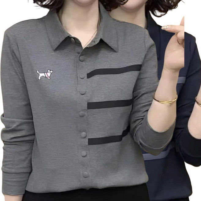 1+1 여성티셔츠 셔츠 긴팔티 블라우스 맨투맨 티 데일리 캐주얼 카라넥 티 VNF7586 36