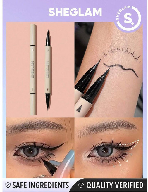 쉬글램 sheglam 멀티 태스커 라인 디테일 아이라이너 펜 블랙 2인1 방수 헤드, 1개
