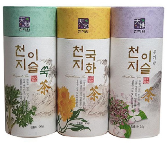 천지이슬차 3종세트 (직영농장 무농약/참쑥차30g+국화차25g + 수국차25g), 1개