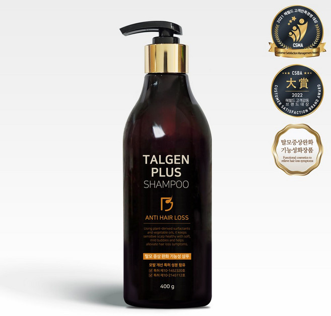 탈젠플러스 탈모샴푸 400ml 탈모완화 기능성화장품 특허보유 연구소개발, 400g, 1개