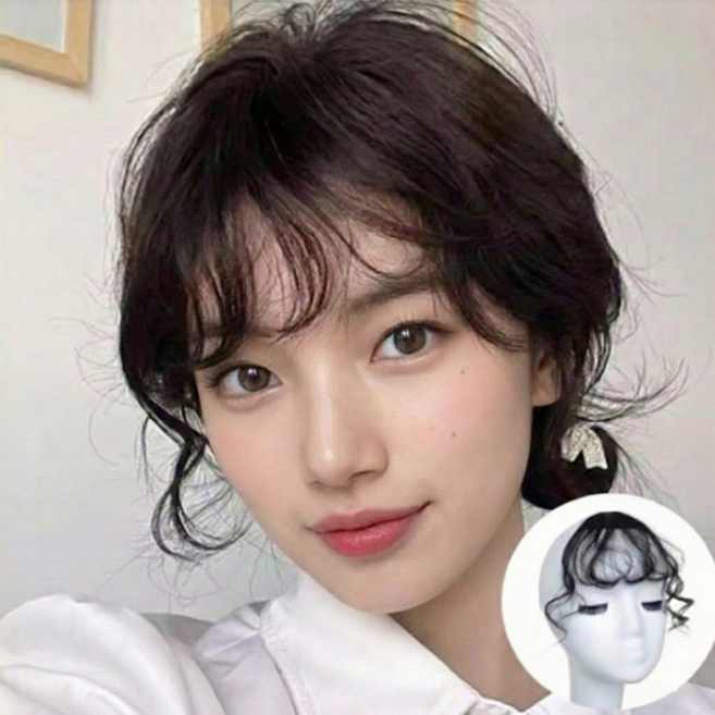 S컬 웨이브 앞머리 가발 헤어피스 옆머리 부분가발 펌_ 20259877EA, 내추럴브라운