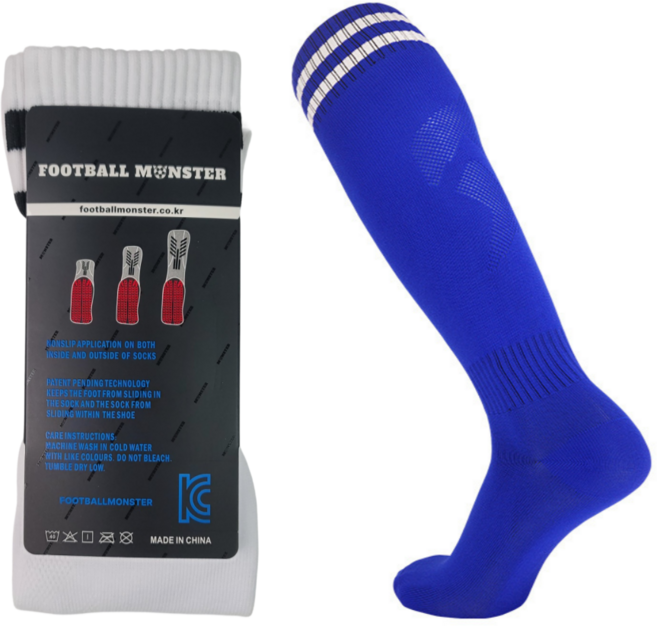 풋볼몬스터 논슬립 축구양말 3EA 1셋 어린이 유소년 성인용 스포츠삭스, 블루, 3개, 1세트