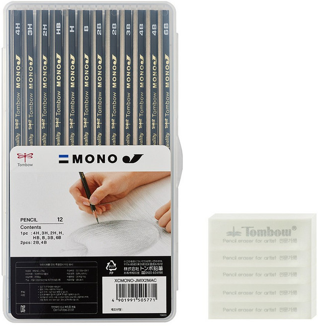 톰보 모노J 연필 세트+화방 지우개, 모노J 12본+화방 지우개 5, 1세트