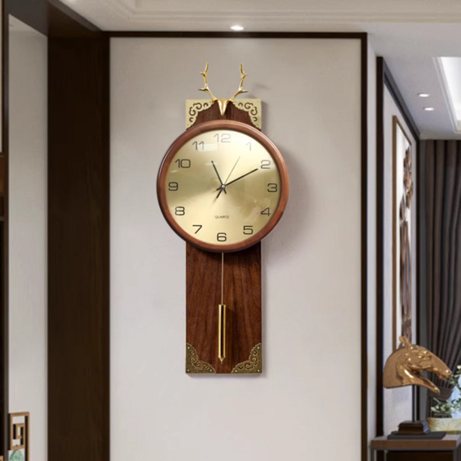 자칠 원목 벽걸이 거실 시계 가정용 고급스러운 감각의 쿼츠 시계, 푸루룩