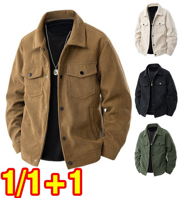 1/1+1면 재킷 남자 빈티지룩 심플 코듀로이 버튼업 자켓 봄 가을 루즈핏 캐주얼 점퍼