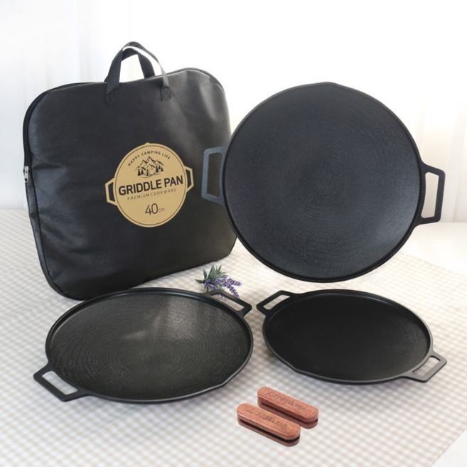 국산 홈 캠핑 그리들팬 고기구이 전골 볶음 불판 (전용가방+ 나무손잡이)